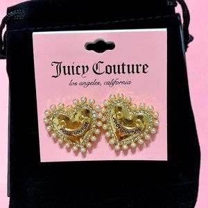 Juicy Couture Gold Heart Earrings With Pearl Accent!